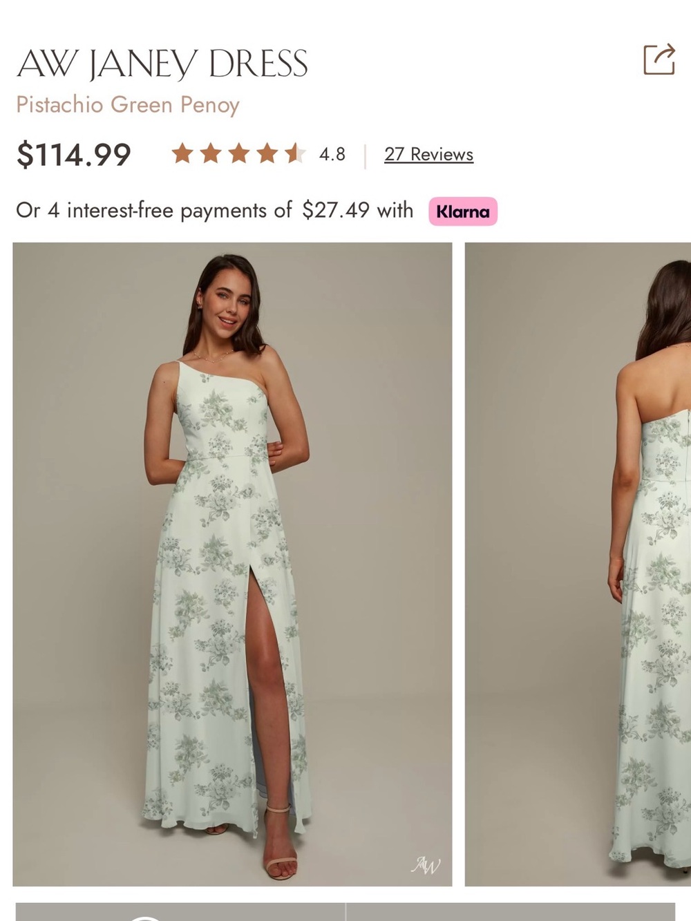 AW Janey Pistachio Green One-Shoulder Floral Maxi Dress